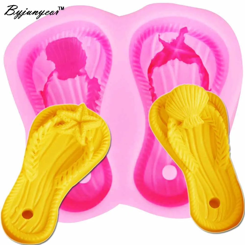 Byjunyeor Big Flip Flop Shoe UV Resin Silicone Mold Fondant Chocolate Candy Lollipop Crystal Epoxy Soft Clay Bake Tools m714