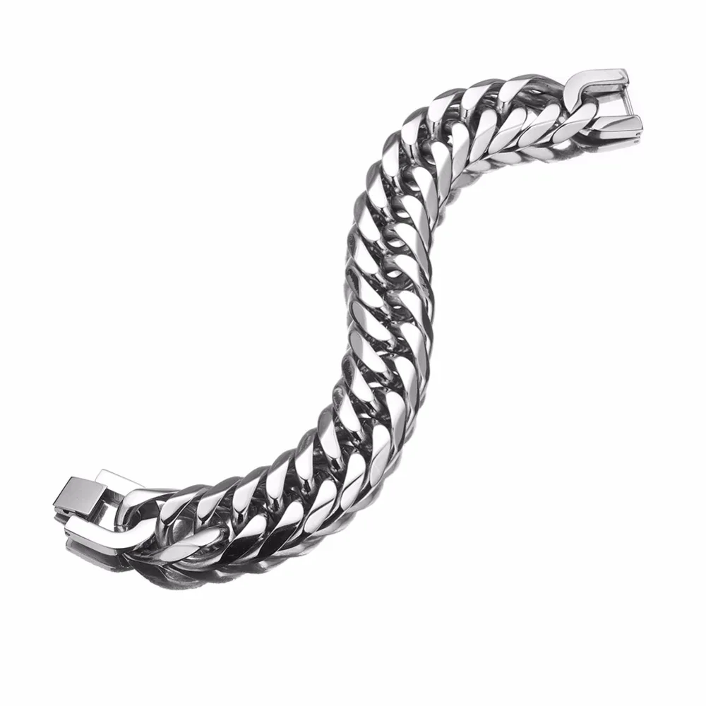 Fashion Hiphop Rock Mens Jewelry Stainless Steel Silver color Curb Cuban Link Chain Bracelet Charm Cool Jewelry 19/21mm Bangles