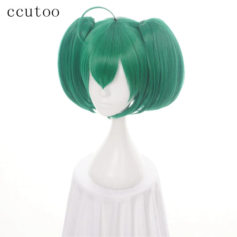 ccutoo 35cm Ranka Lee Green Short Straight Base Body Synthetic Hair Cosplay Wigs Chip Ponytails Heat Resistance Fiber