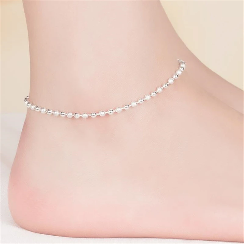 KOFSAC Summer Fashion 925 Sterling Silver Anklets For Women Beach Party Beads Ankle Chain Bracelet Foot Jewelry Girl Best Gifts