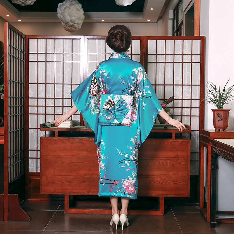 Trang Phục Hóa Trang Nữ Kimono Phong Cách Kiểu Nhật Yukata Với Obi Trang Phục Dạ Hội Hoa Xanh Quyến Rũ Áo Đầm Xếp Ly Áo Choàng Tắm