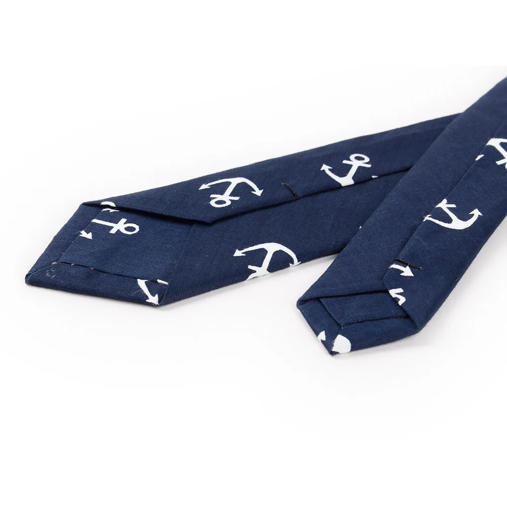 Fashion Anchor Tie Men\'s Cotton Slim Necktie for Suits Wedding Party Grooms Ties for Men Navy Blue Men Narrow Brand Gravatas