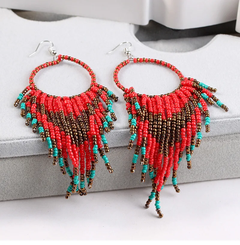 Kymyad-pendientes bohemios con borlas y cuentas para mujer, aretes largos y grandes, hechos a mano, Estilo Vintage, 2022