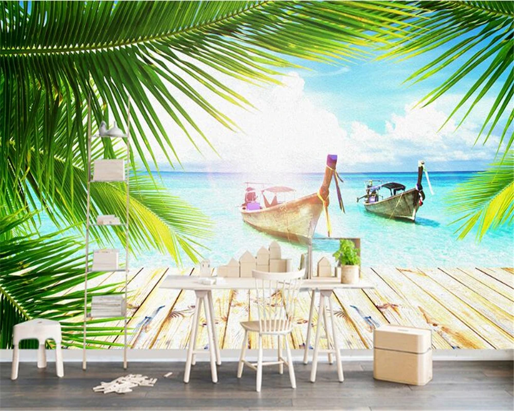 

Beibehang 3d wallpaper dream sea view coconut trees beach scenery living room bedroom TV background wallpaper 3d papel de parede