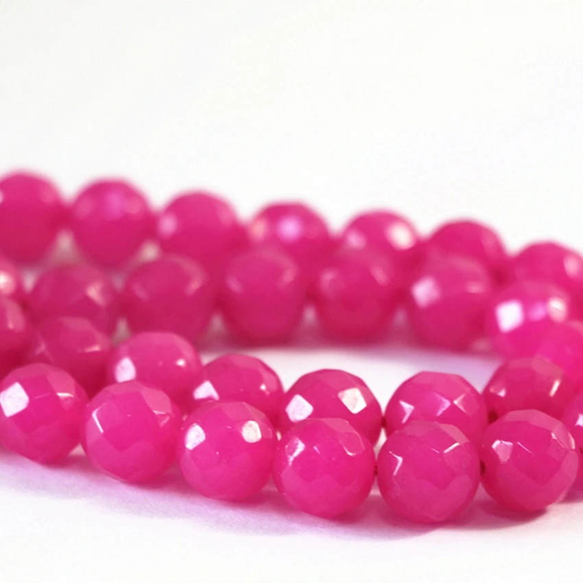 Rose red stone semi-precious stone jades chalcedony faceted round loose beads fit diy necklace bracelet jewels making 15inch B14