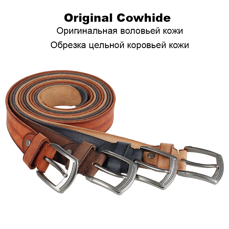 Natural Cowhide Belt For Men's Hard Metal Buckle Soft Original Cowhide Men Leather Belt Unique Texture Real Leather Jeans Belt