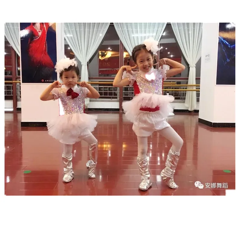 Children's jazz costumes Modern dance hip-hop performance clothing sequins feather swallow skirt Catwalk dress