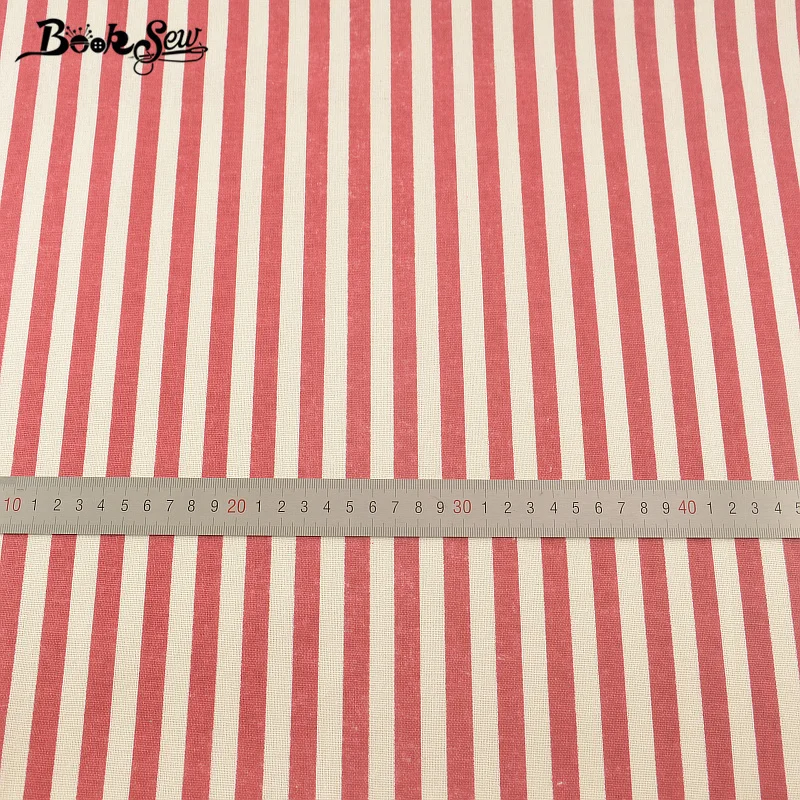 Booksew Home Textile Cotton Linen Fabric Red Strip Sewing Material Tissu Tablecloth Bag Curtain Cushion Pillow Zakka Quilting