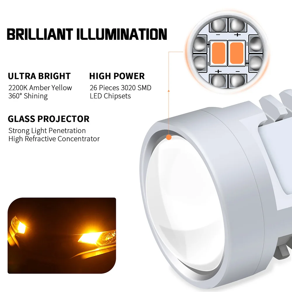 AUXITO 2pcs S25 1156 BA15S P21W Canbus LED BAU15S 7507 PY21W T20 7440 W21W WY21W Led Bulbs Yellow Turn Signal Lamp Car lights