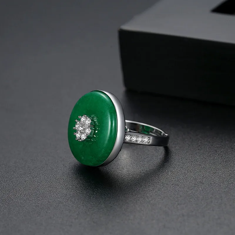 FXLRY Vintage Resizable Circular Ring for Women Wedding Dating Luxury CZ Green Main Stone adjustable ring