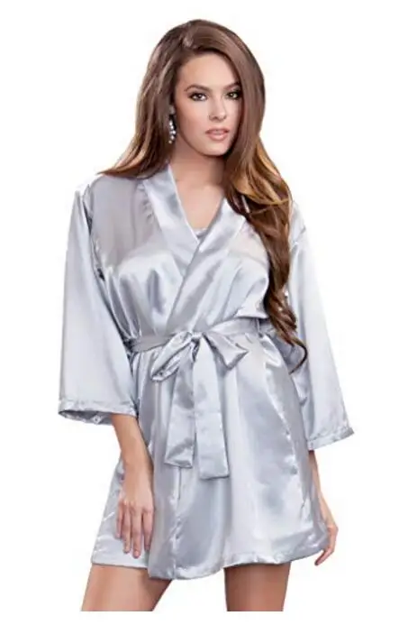 Women Sexy Large Size Faux Silk Satin Night Kimono Robe Short Bathrobe Perfect Wedding Bride Bridesmaid Robes Dressing Gown LM75