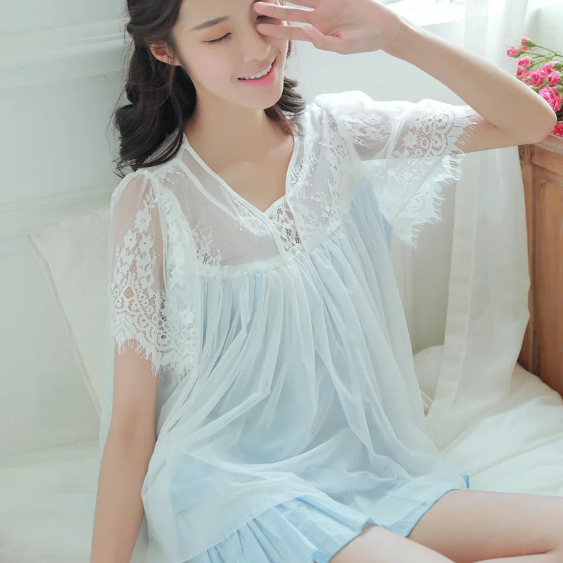 

Spring and summer pajamas women short sleeve shorts lovely palace ladies cotton pajamas leisurewear suit