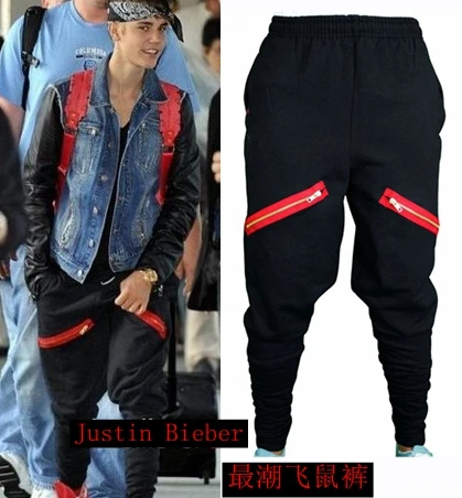 Hot Terbaru Hip Hop Pria Justin Bieber Gaya Kurus Slim Ritsleting Celana JOGGER Hitam Celana Harem Pria Penyanyi Tahap Celana 27-39