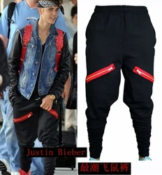 Hot Newest Hip Hop Men Justin Bieber Style Skinny Slim Zippers Pants Jogger Black Harem Pants Male Singer Stage Trousers 27-39