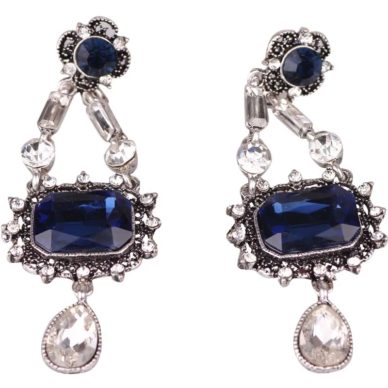 Blue&White Glass Ancient Gold Earring Women's Fashion Earrings New arrival brand sweet metal with gems stud for women girl