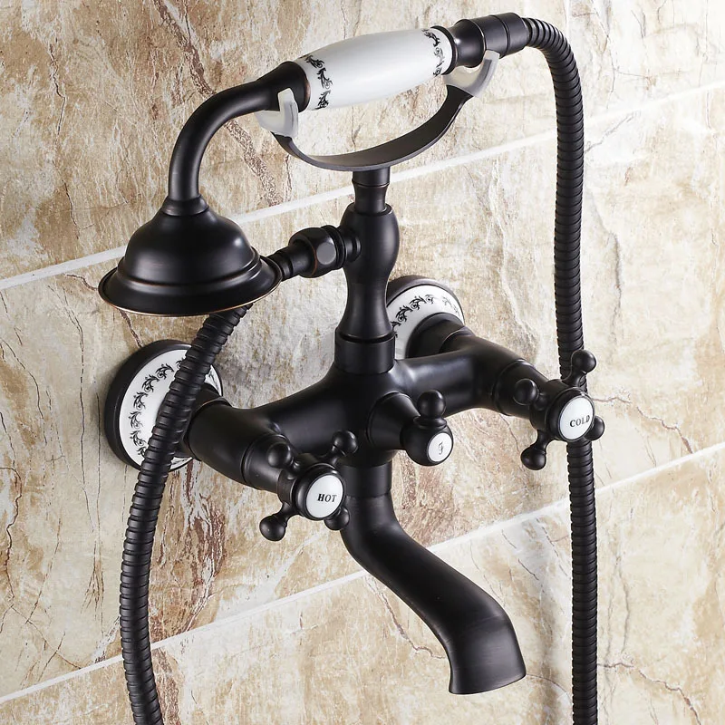 

Luxury European Style Telephone Set Shower Faucet Black Finish Classic Handshower Elegant Shower Mixer Taps BS801