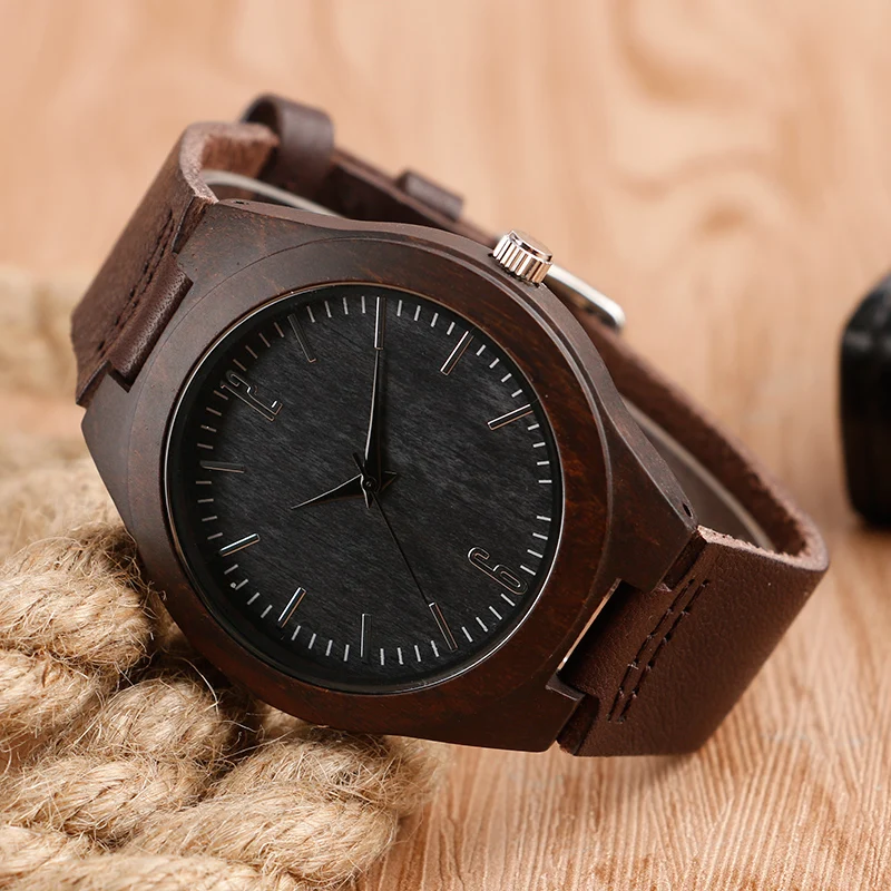 2017 Creative Carbon Black Face Wooden Watches for Men Women Gifts Handmade Bamboo Wristwatches Fashion Sport Quartz Watch Male