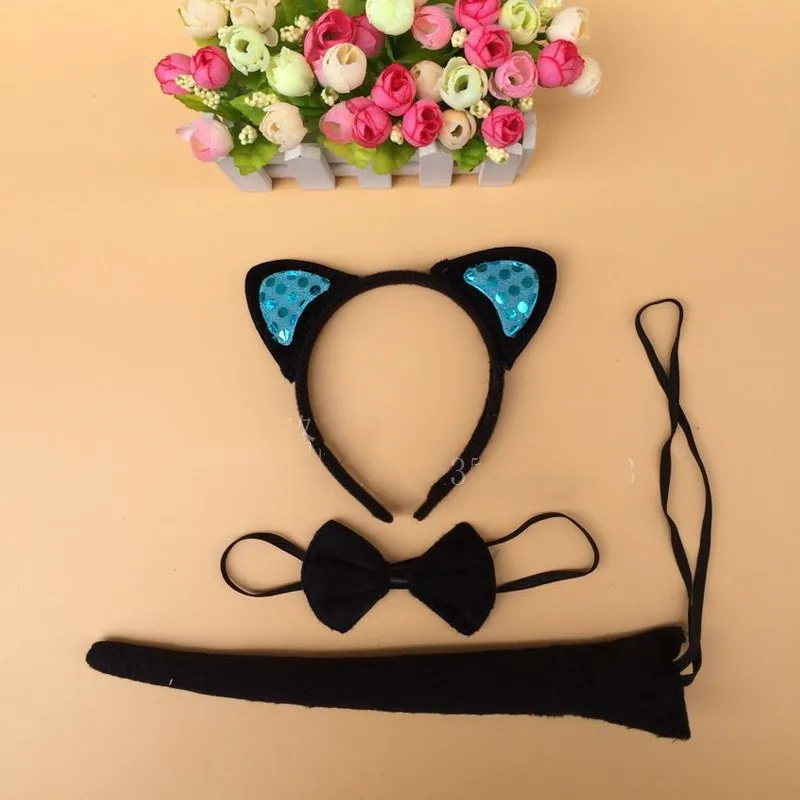 1sat =3pcs Children Halloween Children's Day Dress Up Animal Cat ears Headband Fancy Dress Costume Hen Party Devil Set Headwear