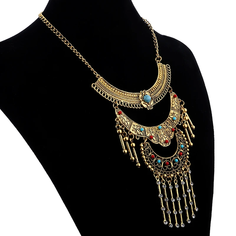 LOVBEAFAS Fashion Bohemian Maxi Collares Necklace Bar Crystal Tassel Statement Layered Jewelry Choker Vintage Collier Necklace