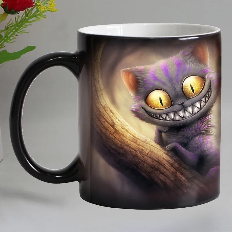 Smile Cat Animal Heat Sensitive Coffee Mug Cup, Porcelain Magic Color Changing Tea Cups, Christmas Gift, 11oz