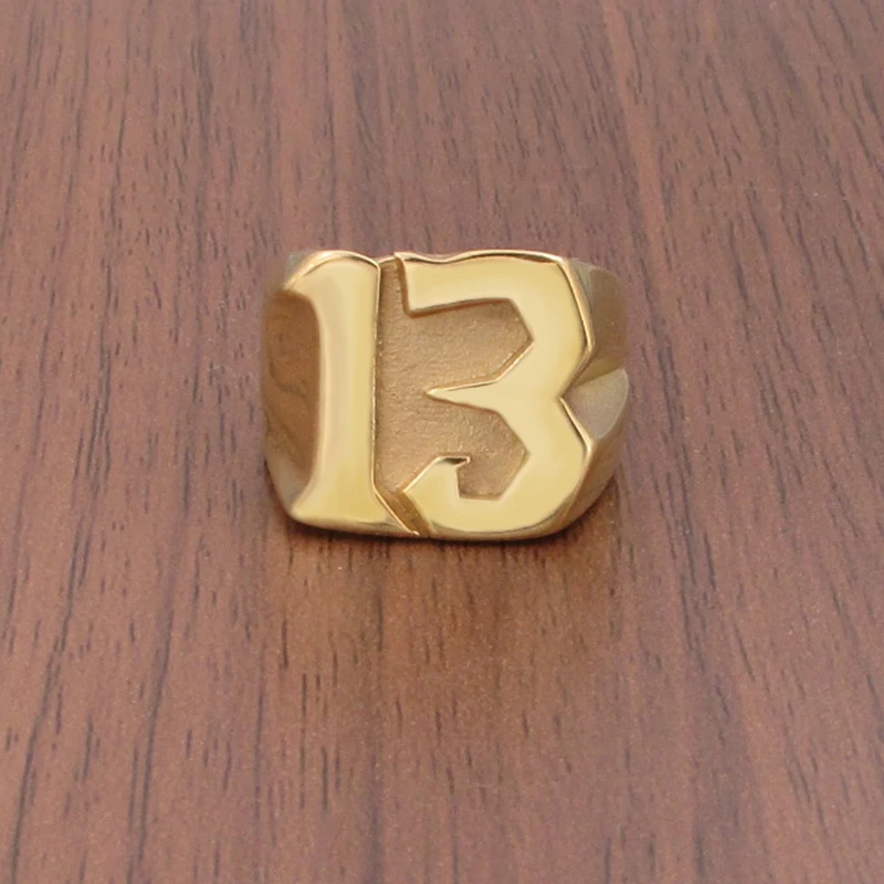 Punk 316L Stainless Steel Gold Plated Black Plated Number 13 Ring Vintage Jewelry