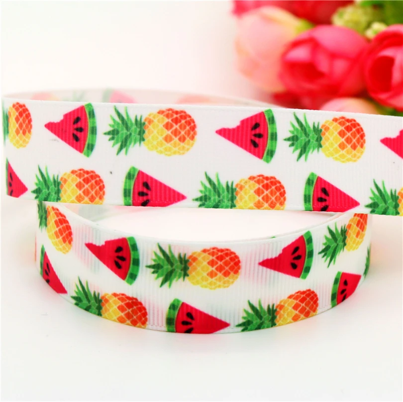 DHK 7/8'' 5yards pineapple watermelon strawberry printed grosgrain ribbon headwear hair bow diy decoration OEM 22mm C1207