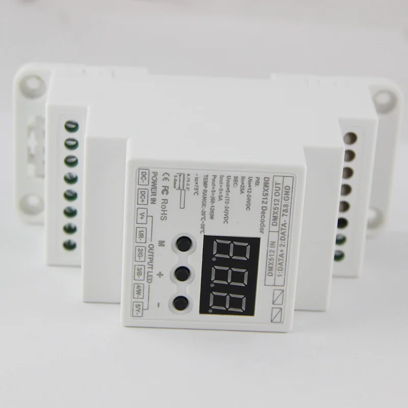 BC-835-DIN-RJ45 DC12-24V input 5A*5CH output, DIN Rail 5CH CV PWM DMX512/1990 Decoder controller for led strip light lamp