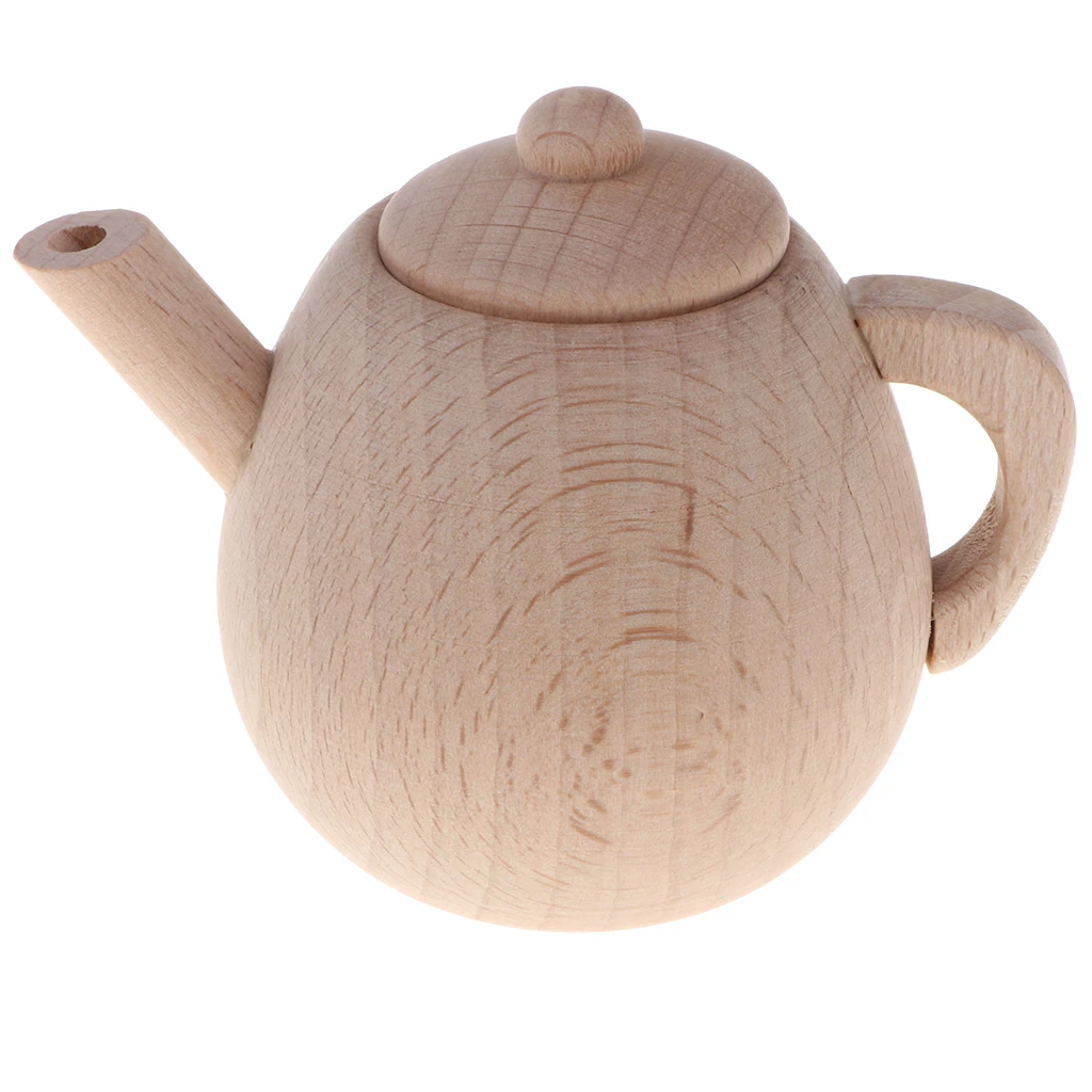 Wooden Educational Pretend Play Toy - Natural Wooden Teapot for Girls Role Play Game