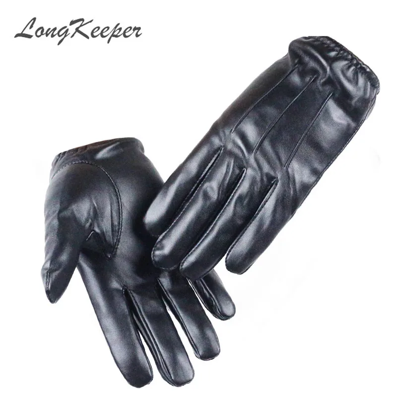 LongKeeper 2021 Hot Women\'s Full Finger Gloves Female PU Leather Driving Fashion Solid Winter Thick Warm For Men G243