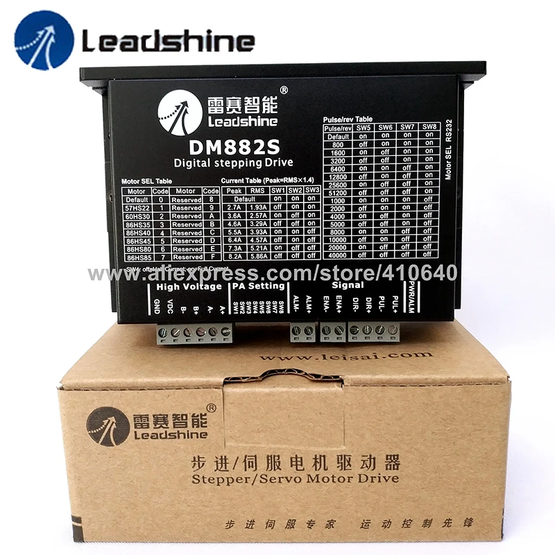 

2 Phase GENUINE Leadshine Digital Stepper Motor Drive DM882S Updated from AM882 Match for 57HS22 60HS30 86HS35 to 86HS85 Stepper