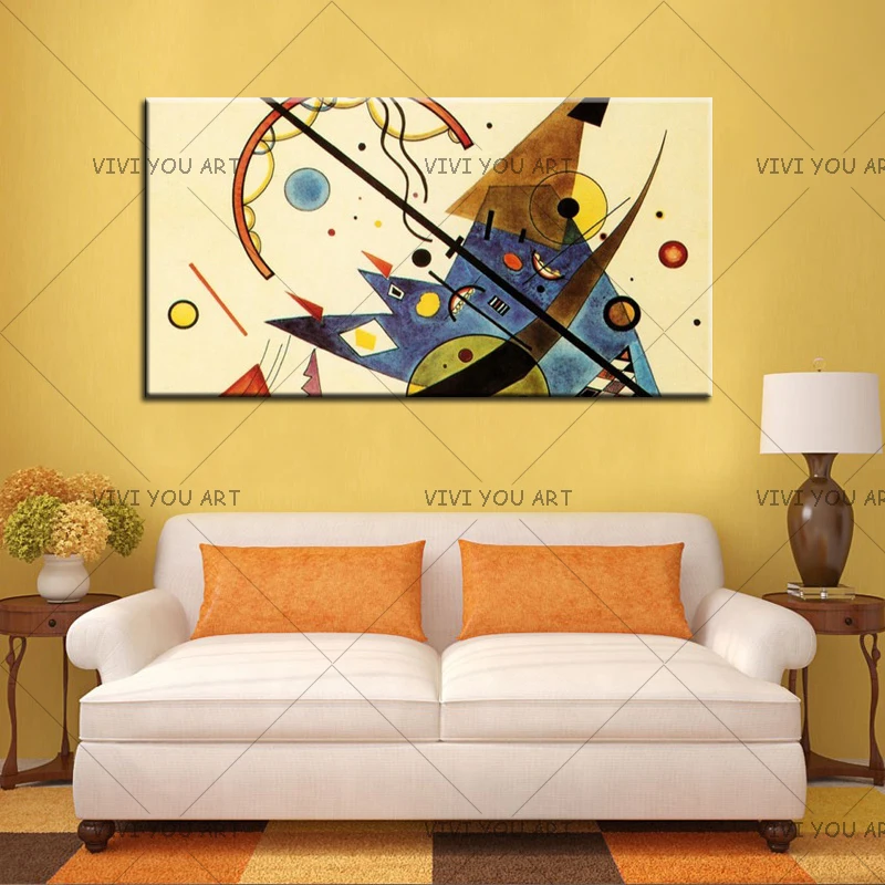 New Graffiti Sky Blue Cartoon Abstract Wassily Kandinsky Oil Painting Frameless 100% Handmade Canvas Colorful Hologram Artist