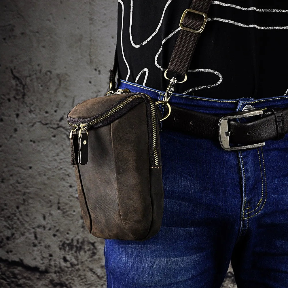 Original Leather Male Casual Design Mini Shoulder Messenger Crossbody bag Fashion Belt Waist bag Travel Small Pouch Men 611-25