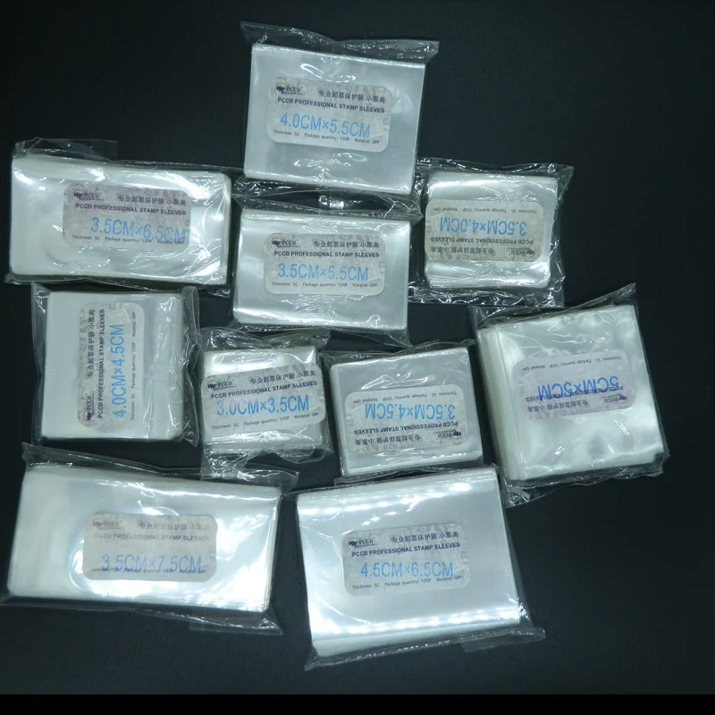 STAMP Sleeves Holder Collection Protection OPP Bag Different, Small Stamp 10 Different Sizes PCCB