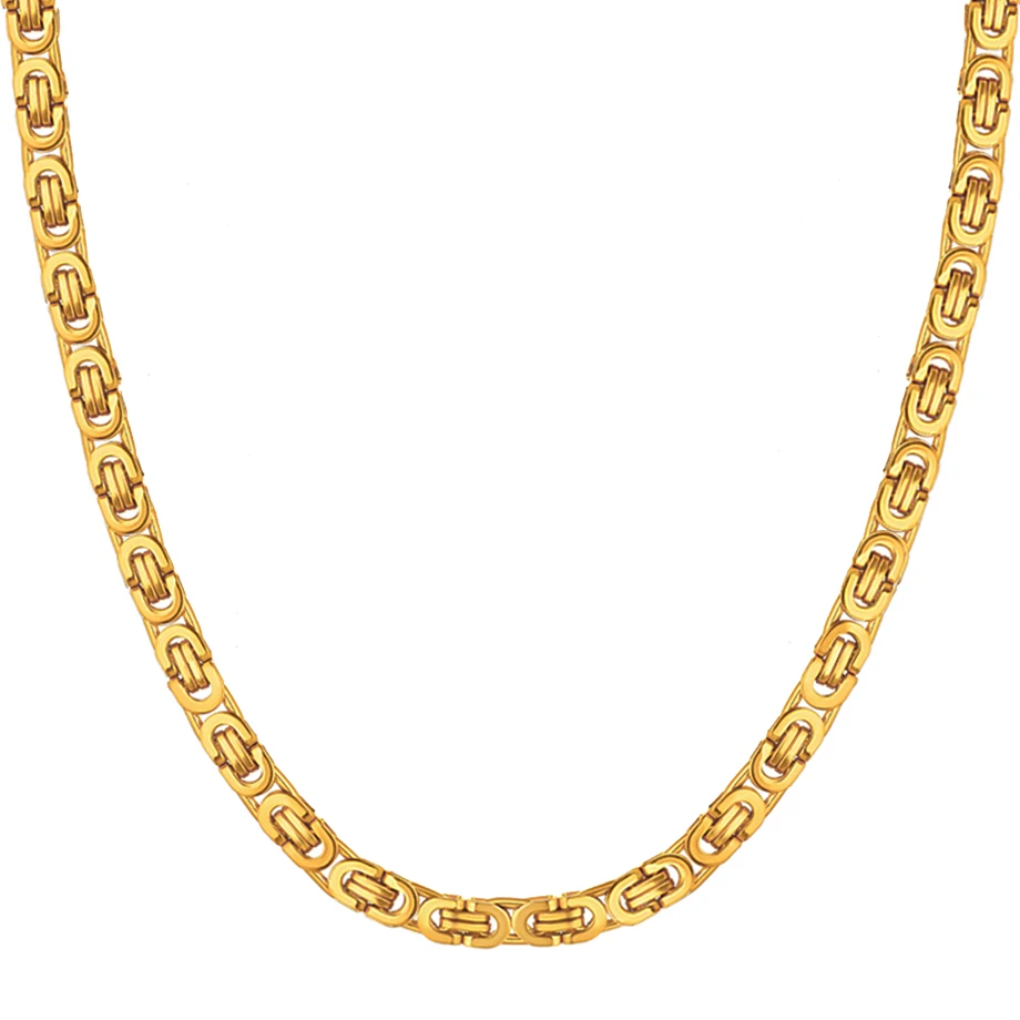 Fashion Luxury Men Gold Color Necklace 316L Stainless Steel Byzantine Chains Street Hip Hop Jewelry