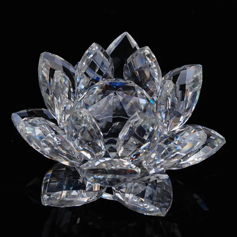 

120mm Colorful Quartz Crystal Glass Lotus Feng shui Crystals Stone Home Wedding Decoration Souvenirs Figurines & Miniatures