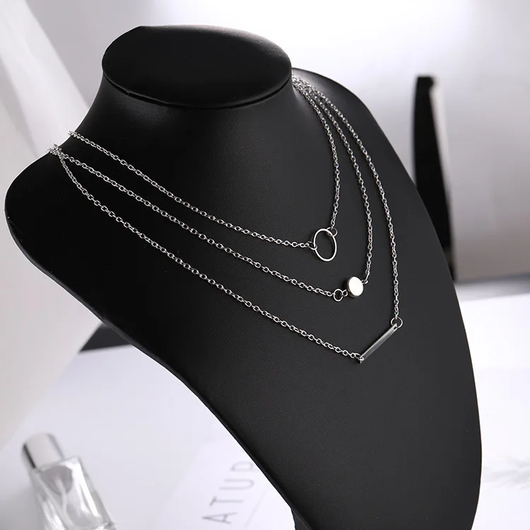 2018 New Fashion Wild Metal Gold Silver Layered Necklace For Ladies Gifts Multi-element Combination Aperture Metal Rod Necklace