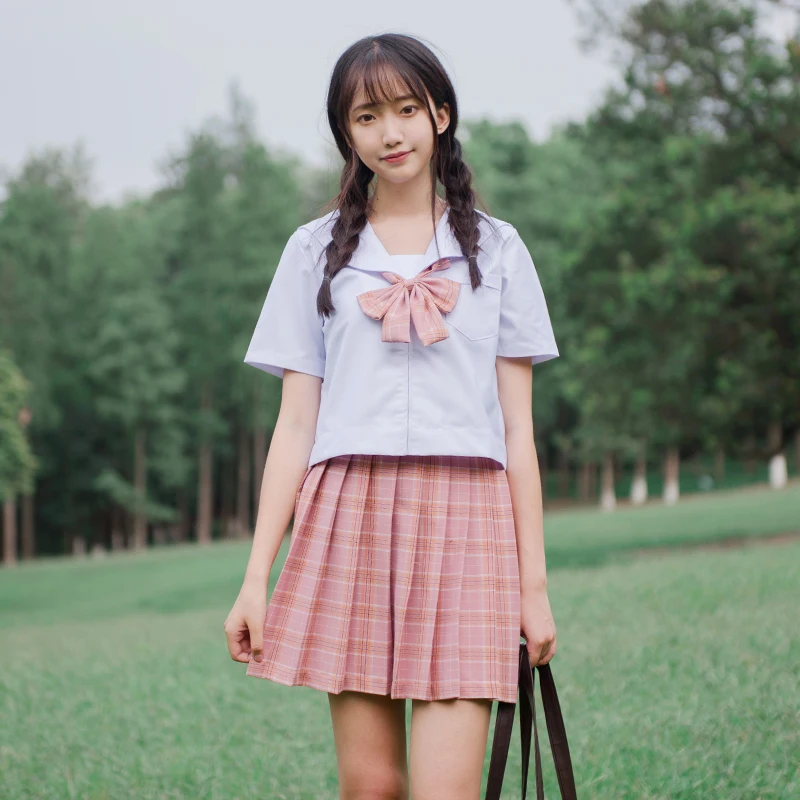 Korean long Sleeves School Uniform Suit Girls Performers Student Costume women's japanese School uniform shirt + Plaid skir