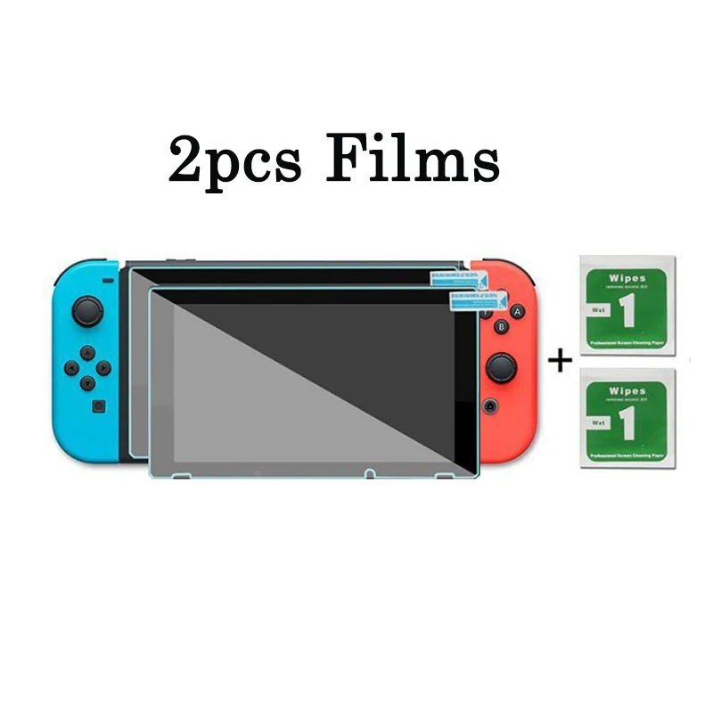Protector de pantalla de vidrio templado 9H para Nintendo Switch, película protectora, cubierta de piel para Nintendo Switch, accesorios NS, 2 paquetes