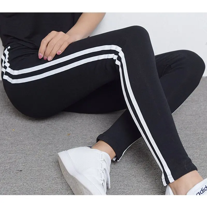 women XXL slim pencil leggings side stripe modal spring leggings lady summer knee length fitted hot pant trousers