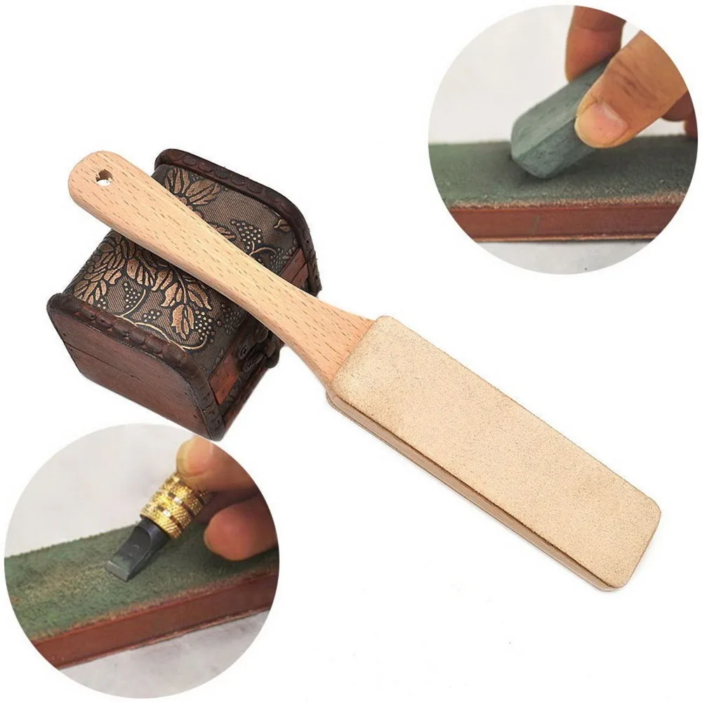 New Wooden Handle Leather Sharpening Strop Handmade Razors Polishing Board For Home Tools