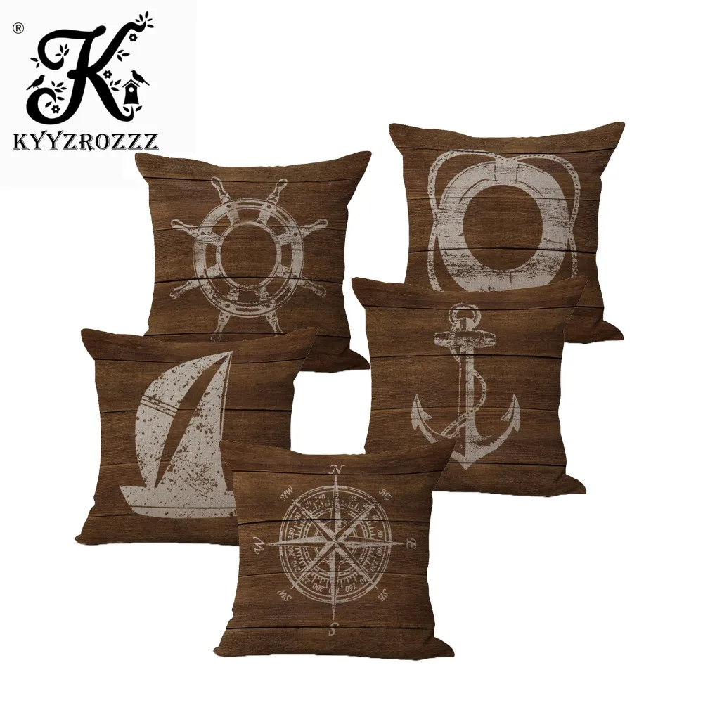 

Retro Mediterranean Style Cushion Cover Anchor Boat ocean Marine Linen Throw Pillow Case 45x45cm Home Decorative Pillowcase