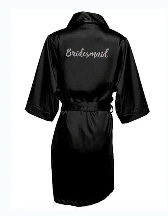 black robe silver grey writing sister of the bride satin robe bridal party getting ready robes wedding bridesmaid gift