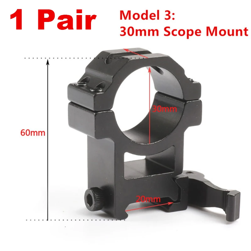 2 Pcs 20mm Rail Weaver Picatinny caccia 30mm / 25.4mm QD Scope Mount Ring Adapter torcia a sgancio rapido pistola Laser