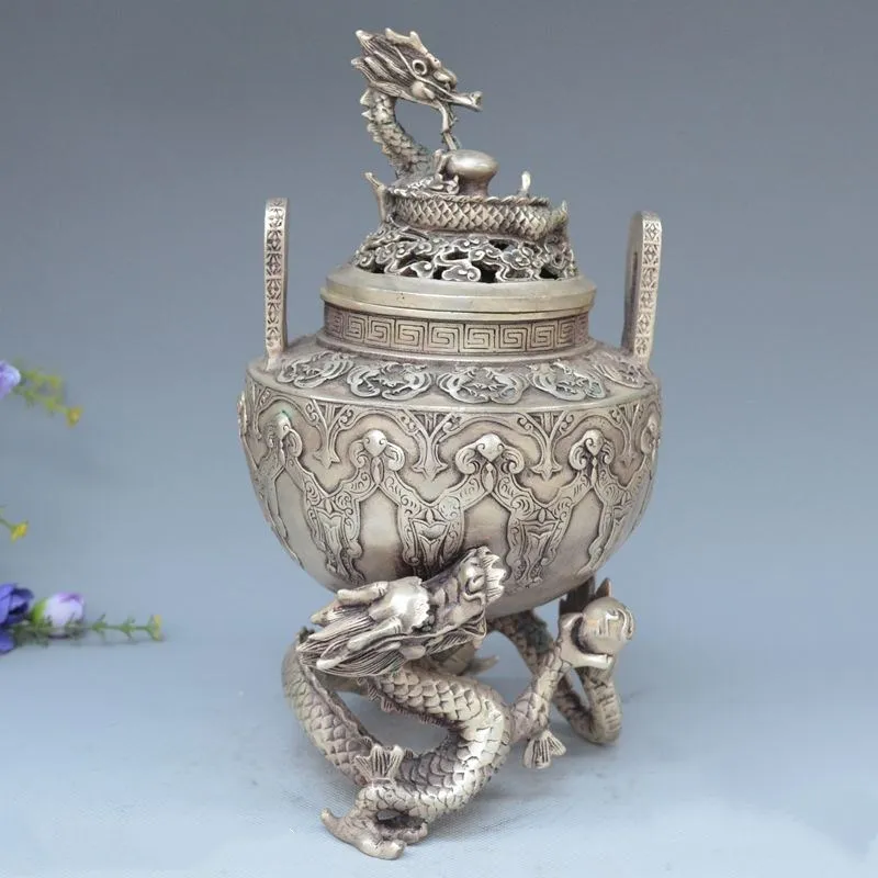 

China Home collection archaize white copper hand carving dragon incense burner