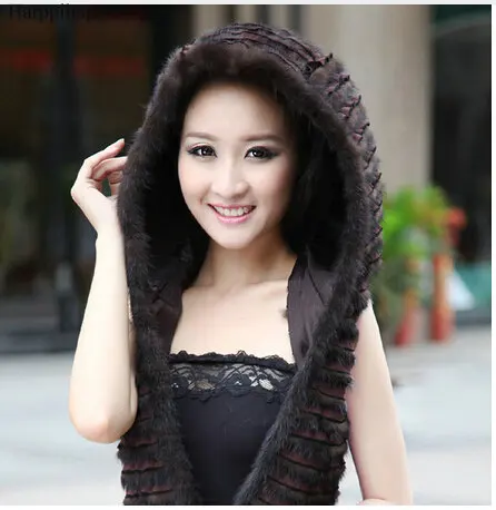 Free Shipping New Geniune  Real Mink Fur Hat Luxury Women Scarves Winter Handmade Knitted Natural Mink Fur Hat Scarf Female