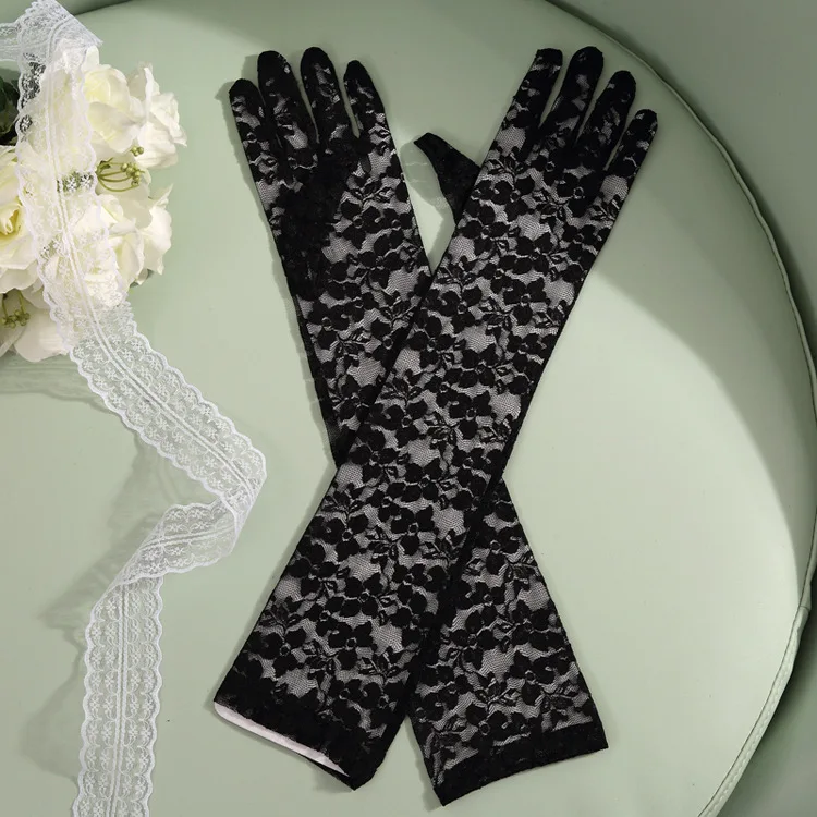 JaneVini 2019 Elegant White Glove Lace Wedding Gloves Elbow Length Bridal Hand Gloves Full Finger Women Long Wedding Accessories