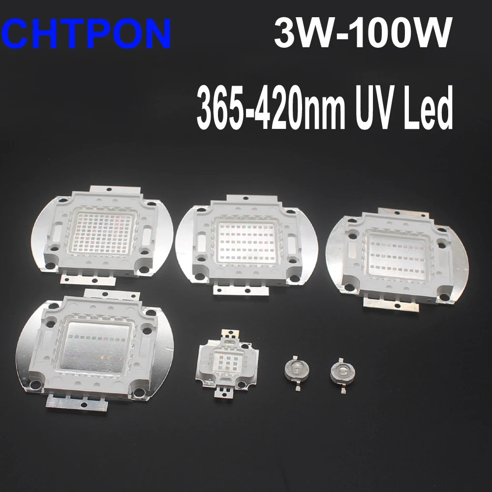 3W 5W 10W 20W 30W 50W 100W High Power Light UV Purple LED 365nm 375nm 380nm 385nm 395nm 400nm 405nm Ultraviolet Bulbs Lamp Chips