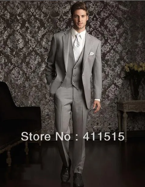 free shippinG!Hot selling custom made cheap Light gray Notch Lapel Groom WEAR Tuxedos Groomsmen Men Wedding Suits Prom Clothing