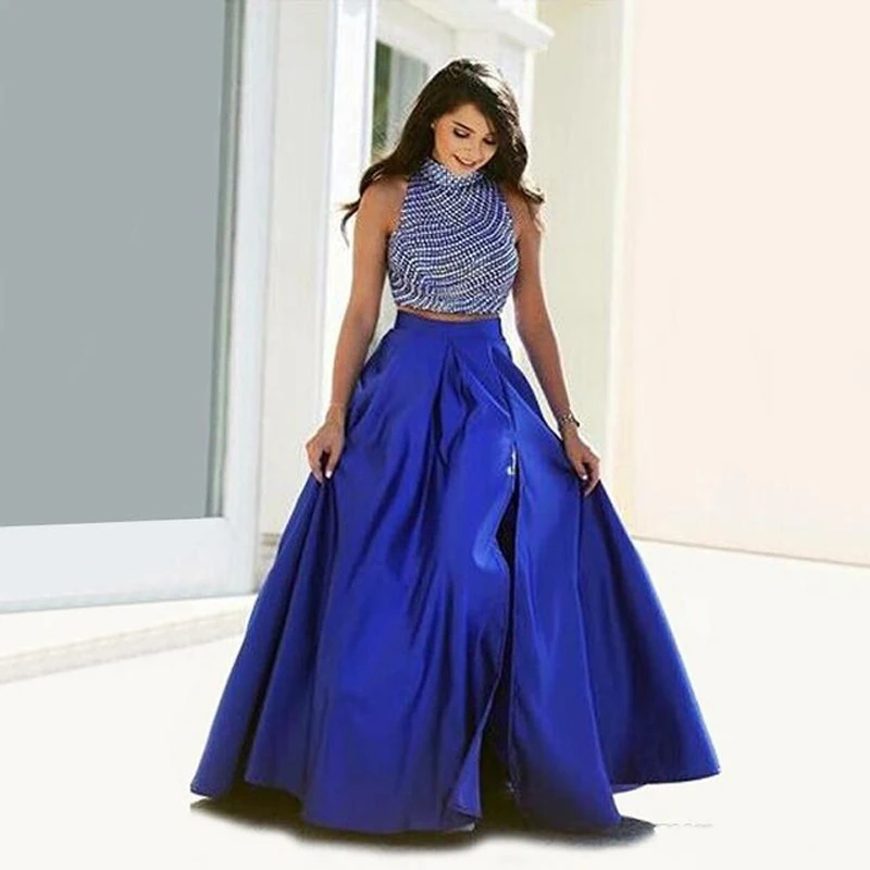 Puffy Sexy Royal Blue Satin Long Skirts With High Side Split Long Pleated Women Skirt To Prom Party Custom Made Summer Clothing