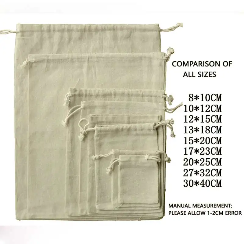 100pcs Jewelry Drawable Cotton Muslin Bags Wedding Gift Pouches Retail Drawstring  Packaging Christmas Decor